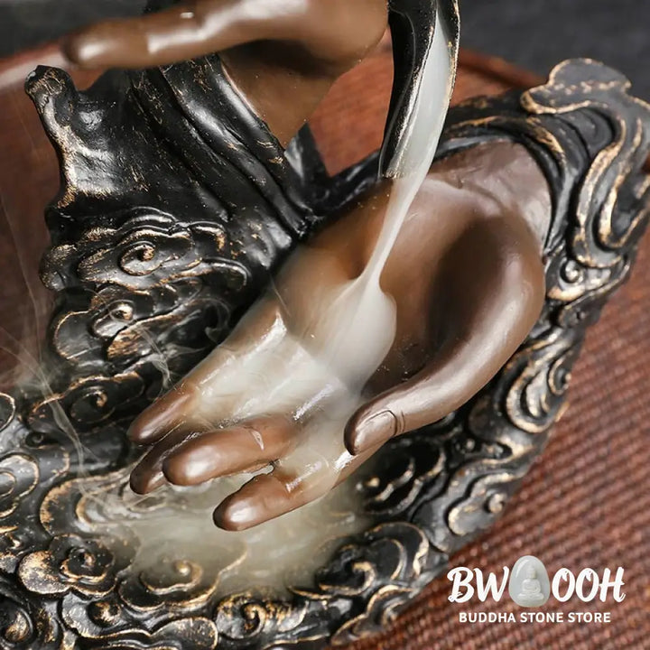 BWOOOH Lotus Buddha Hand Auspicious Clouds Pattern Meditation Resin Backflow Incense Burner - Lotus Buddha Hand