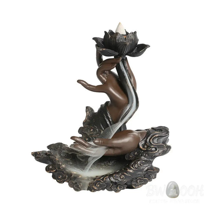 BWOOOH Lotus Buddha Hand Auspicious Clouds Pattern Meditation Resin Backflow Incense Burner - Lotus Buddha Hand