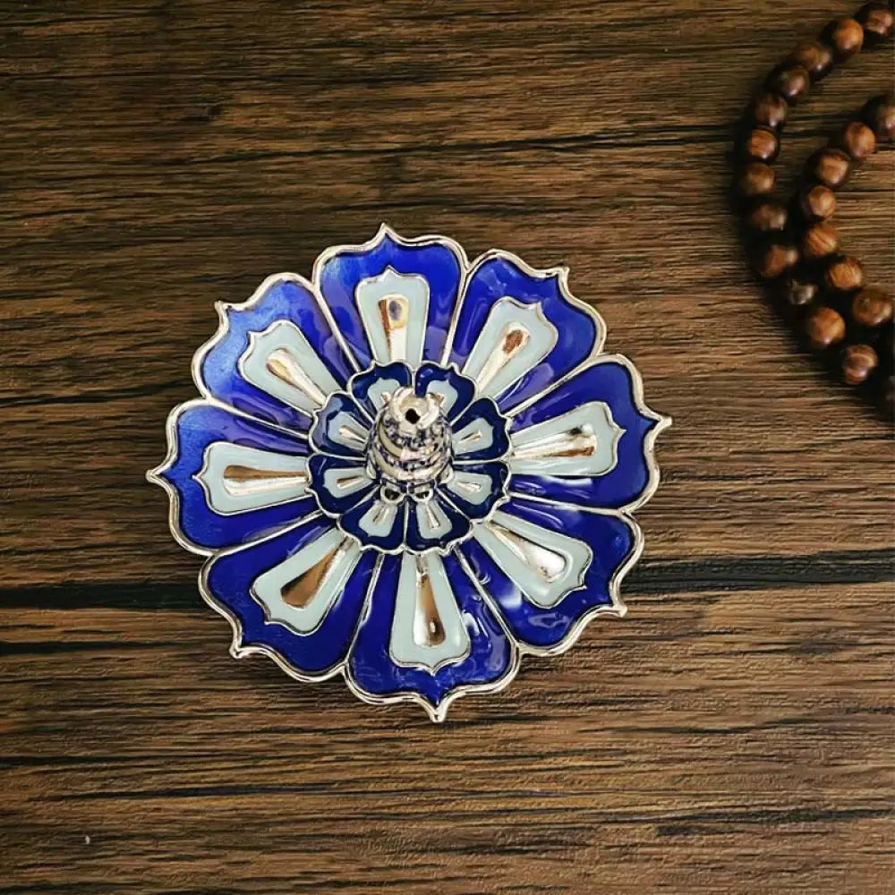 Buddha Stones Lotus Home Decoration Incense Burner - Blue Lotus(8.8*3.2cm) - Incense Burner