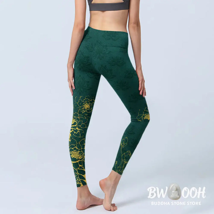 BWOOOH lotus print yoga leggings - Lotus Buddha Image Pattern Print Gym Leg