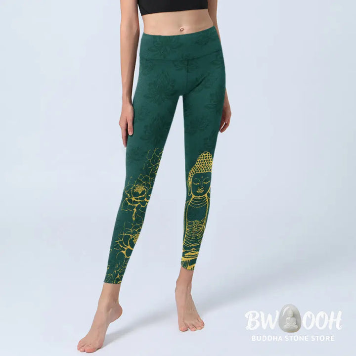 BWOOOH lotus print yoga leggings - Lotus Buddha Image Pattern Print Gym Leg