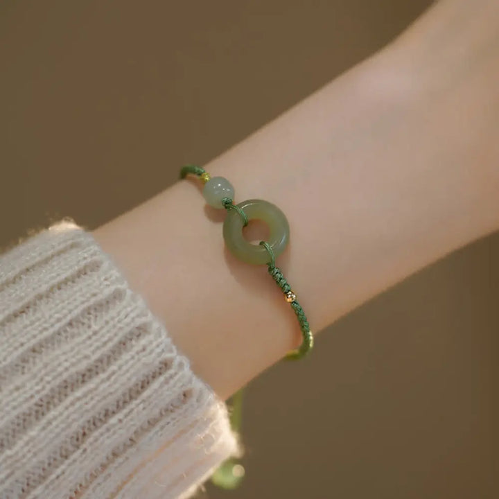 Buddha Stones Lotus Jade Peace Buckle Bead Luck Happiness Charm String Bracelet - BWOOOH - Peace Buckle - Bracelet