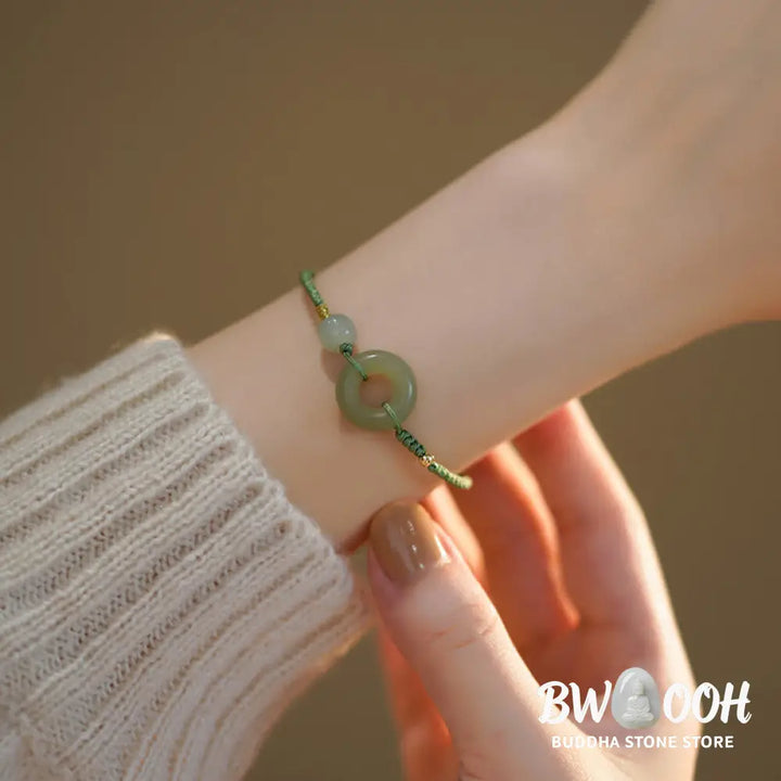 Buddha Stones Lotus Jade Peace Buckle Bead Luck Happiness Charm String Bracelet - BWOOOH - Bracelet