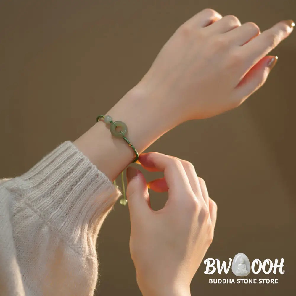 Buddha Stones Lotus Jade Peace Buckle Bead Luck Happiness Charm String Bracelet - BWOOOH - Bracelet