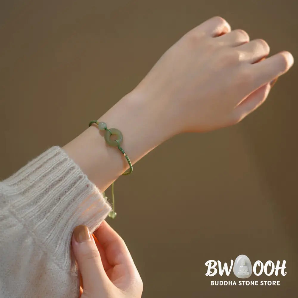 Buddha Stones Lotus Jade Peace Buckle Bead Luck Happiness Charm String Bracelet - BWOOOH - Bracelet
