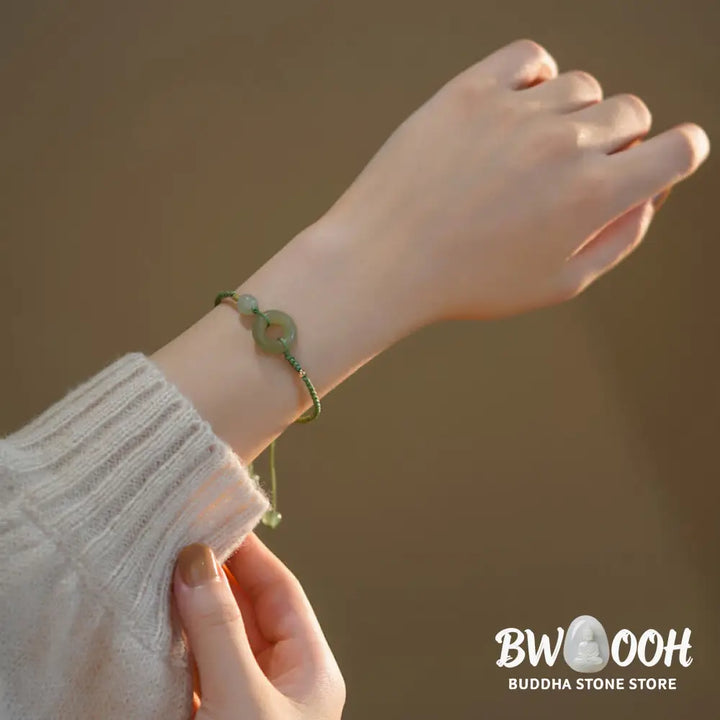 Buddha Stones Lotus Jade Peace Buckle Bead Luck Happiness Charm String Bracelet - BWOOOH - Bracelet