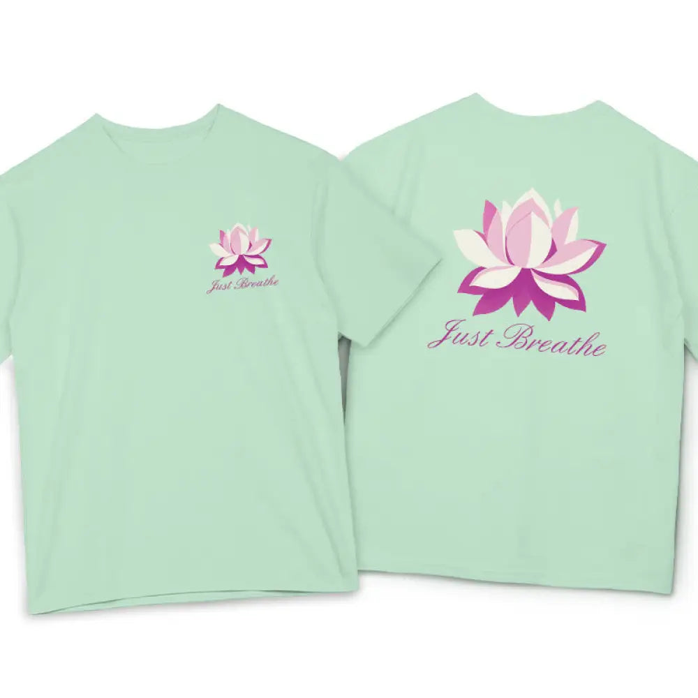 Buddha Stones Lotus Just Breathe Tee T-shirt - PaleGreen / S - T-Shirts