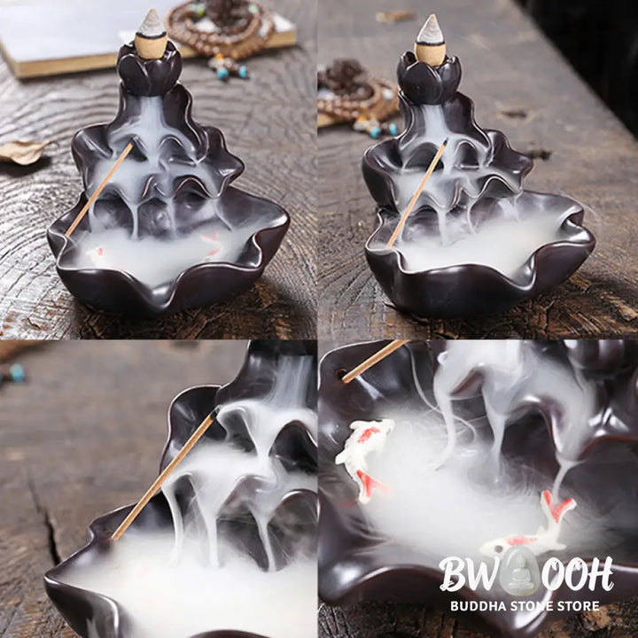 BWOOOH ceramic backflow incense burner - Lotus Leaf Koi Fish Ceramic Backflo