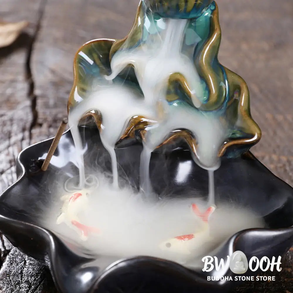 BWOOOH ceramic backflow incense burner - Lotus Leaf Koi Fish Ceramic Backflo