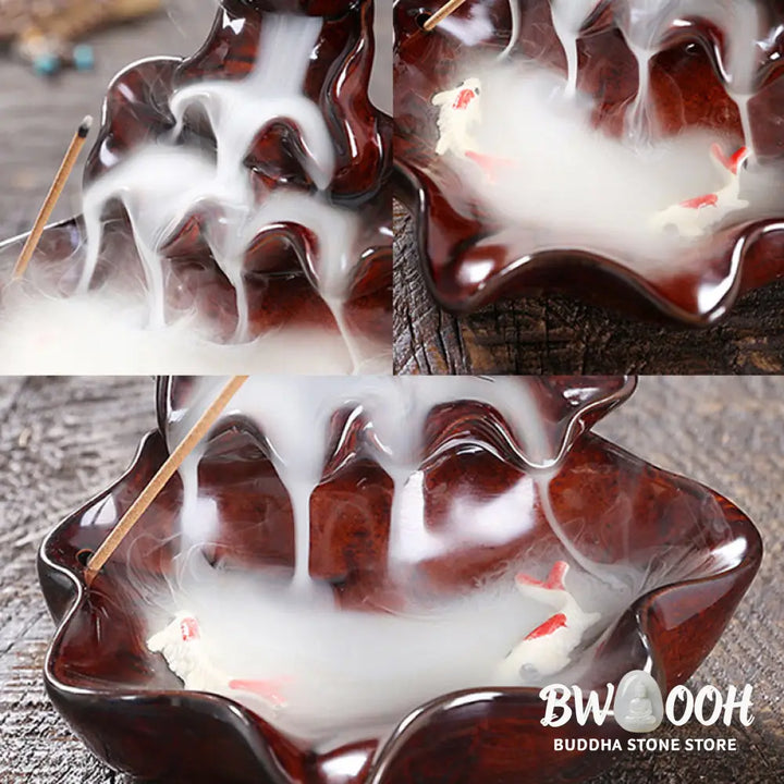 BWOOOH ceramic backflow incense burner - Lotus Leaf Koi Fish Ceramic Backflo