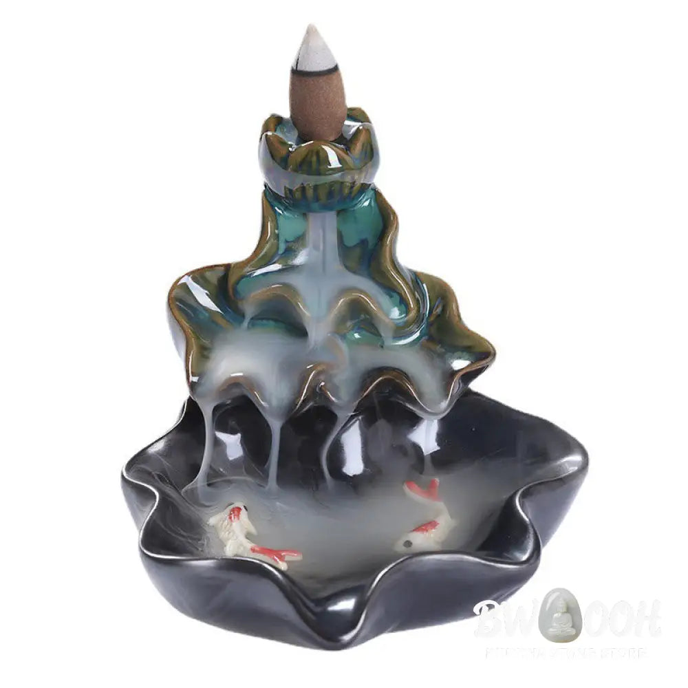 BWOOOH ceramic backflow incense burner - Lotus Leaf Koi Fish Ceramic Backflo
