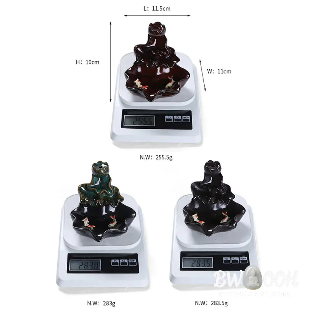 BWOOOH ceramic backflow incense burner - Lotus Leaf Koi Fish Ceramic Backflo