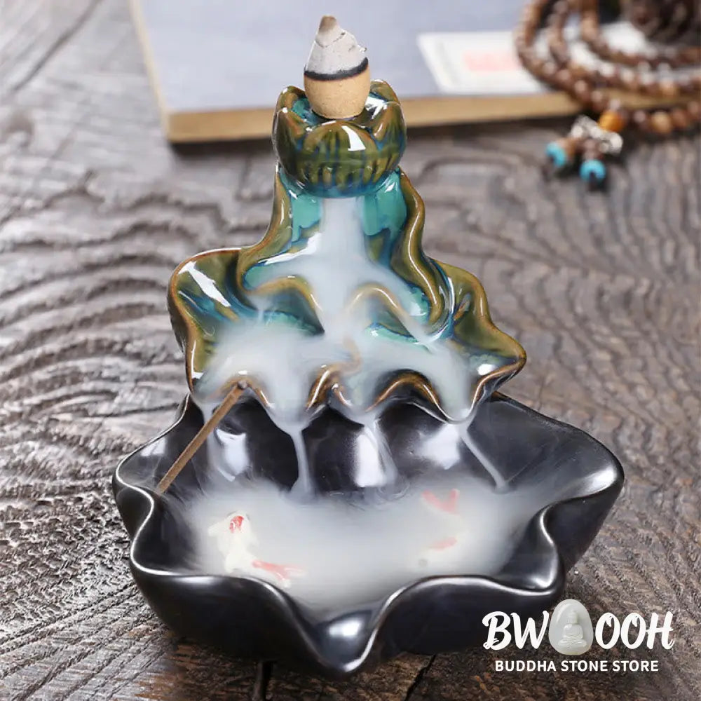 BWOOOH ceramic backflow incense burner - Lotus Leaf Koi Fish Ceramic Backflo
