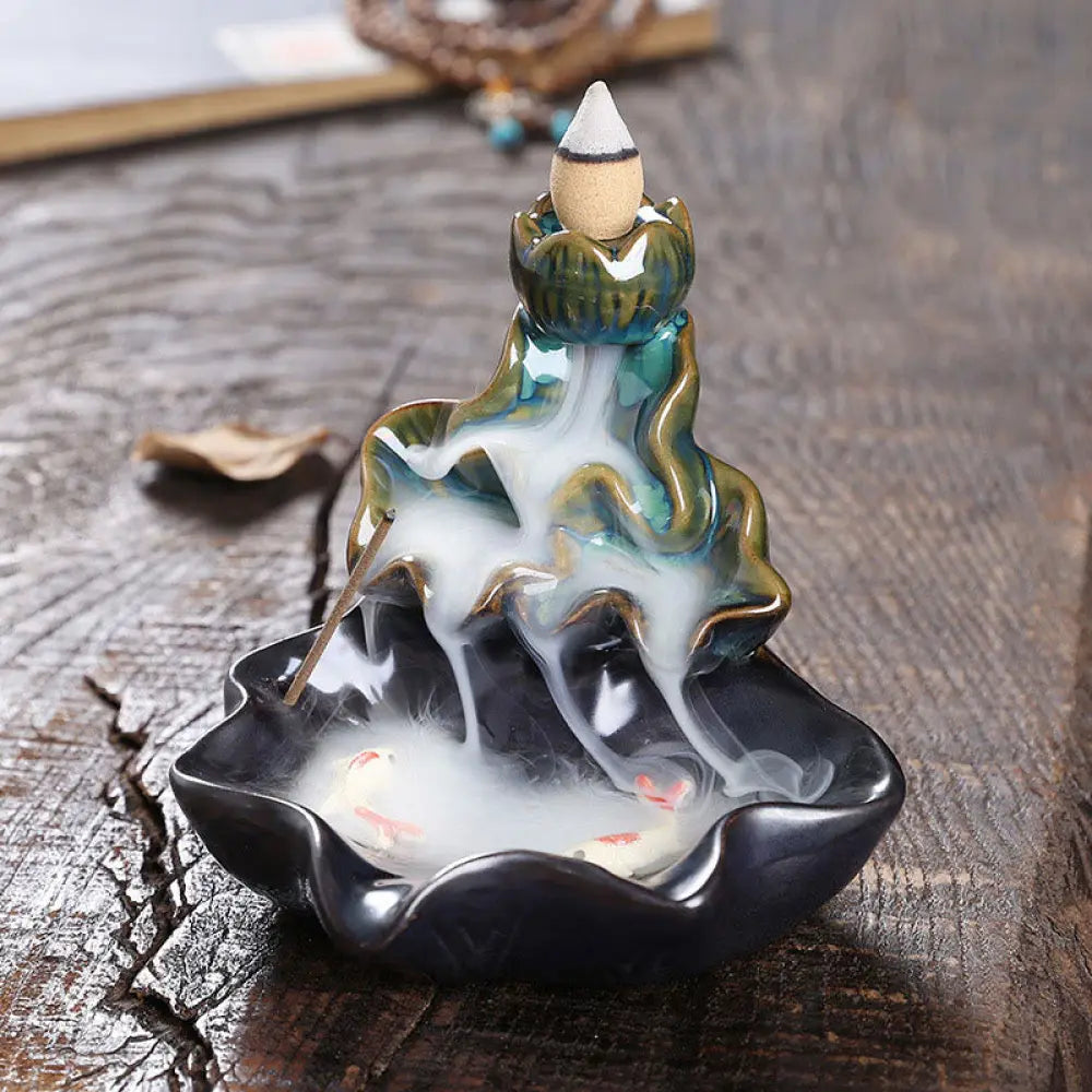 BWOOOH ceramic backflow incense burner - Lotus Leaf Koi Fish Ceramic Backflo