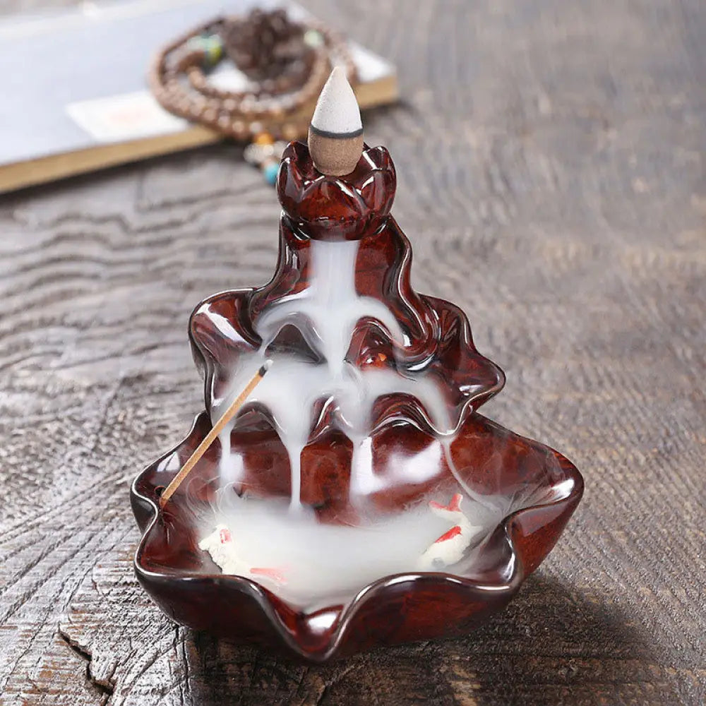 BWOOOH ceramic backflow incense burner - Lotus Leaf Koi Fish Ceramic Backflo