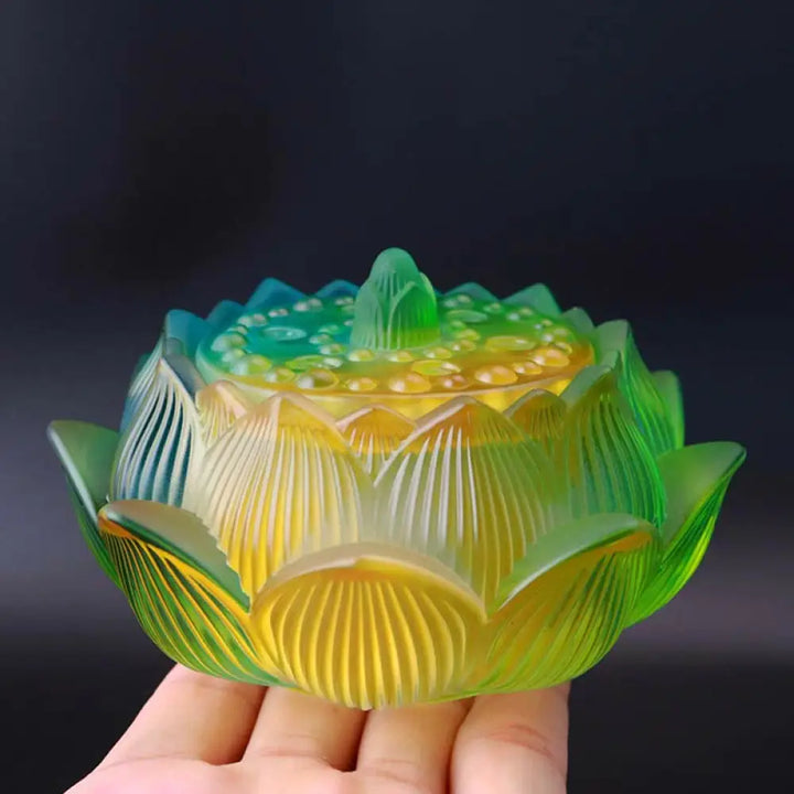 BWOOOH Lotus Liuli Crystal Healing Meditation Incense Burner - Gradient Lotus 11.5*6.7cm - Incense Burner