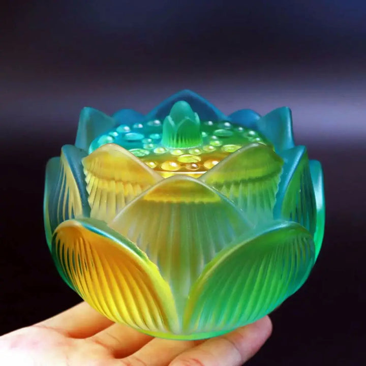 BWOOOH Lotus Liuli Crystal Healing Meditation Incense Burner - Small Gradient Lotus 10.5*8.3cm - Incense Burner
