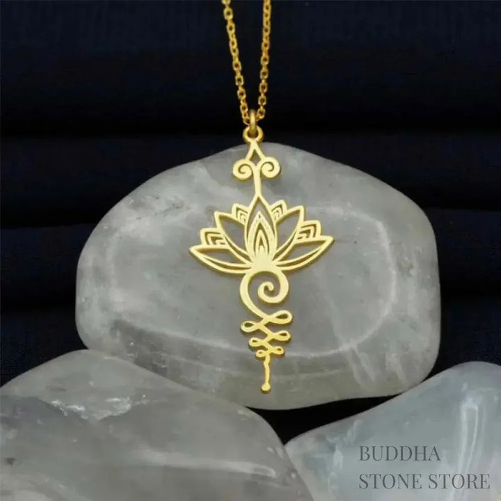 BWOOOH Lotus Luck Wealth Necklace Pendant crafted from durable titanium alloy, featuring an elegant lotus flower design. Available in lustrous silver, gold, and peachpuff finishes, symbolizing enlightenment and spiritual new beginnings. - View 3