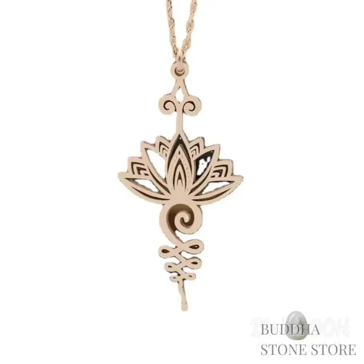BWOOOH Lotus Luck Wealth Necklace Pendant crafted from durable titanium alloy, featuring an elegant lotus flower design. Available in lustrous silver, gold, and peachpuff finishes, symbolizing enlightenment and spiritual new beginnings. - View 7