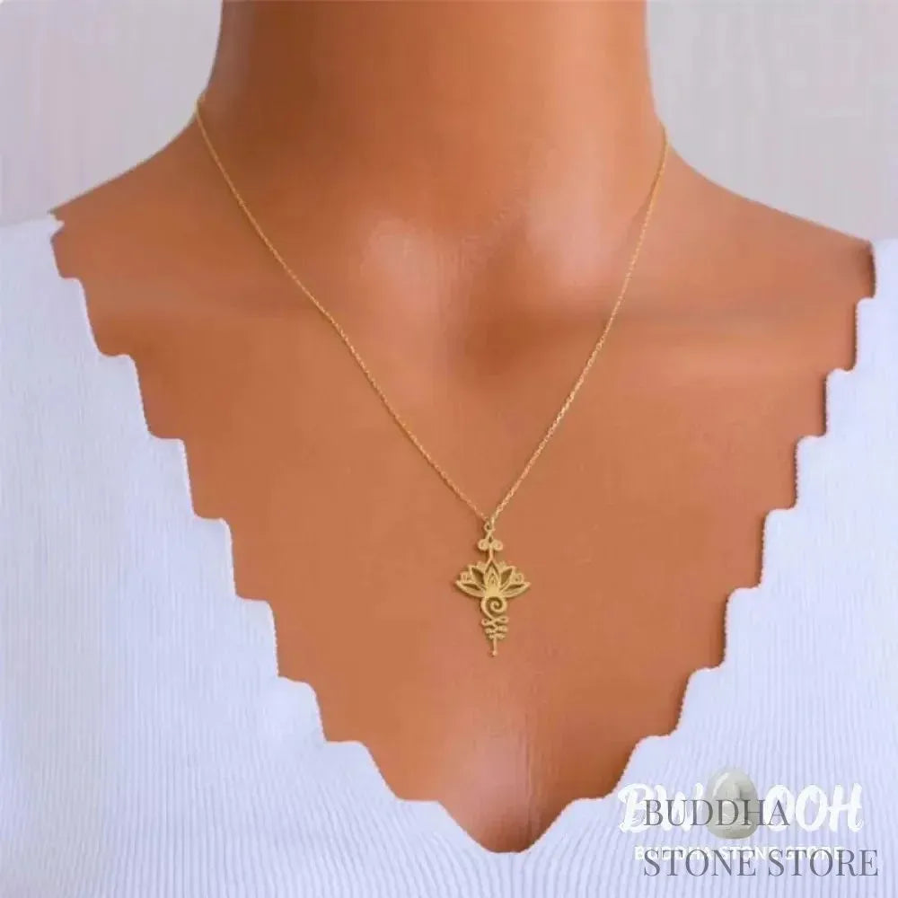 BWOOOH Lotus Luck Wealth Necklace Pendant crafted from durable titanium alloy, featuring an elegant lotus flower design. Available in lustrous silver, gold, and peachpuff finishes, symbolizing enlightenment and spiritual new beginnings. - View 6
