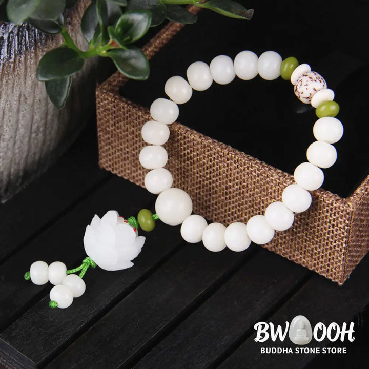 Buddha Stones Lotus Natural White Bodhi Seed Luck Bracelet - BWOOOH - Bodhi Seed - Bracelet