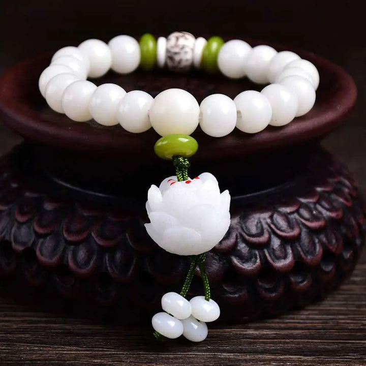 Buddha Stones Lotus Natural White Bodhi Seed Luck Bracelet - BWOOOH - Bodhi Seed - Bracelet