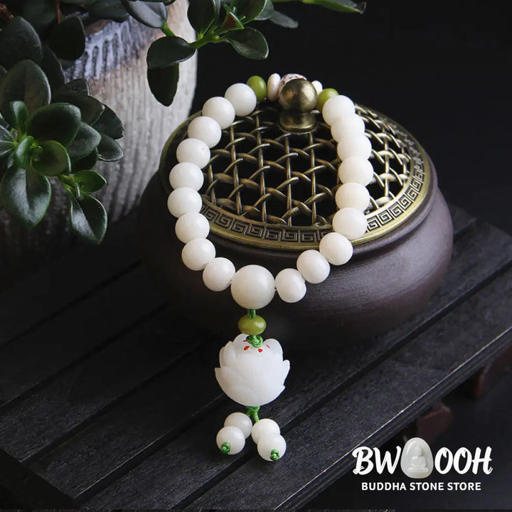 Buddha Stones Lotus Natural White Bodhi Seed Luck Bracelet - BWOOOH - Bodhi Seed - Bracelet
