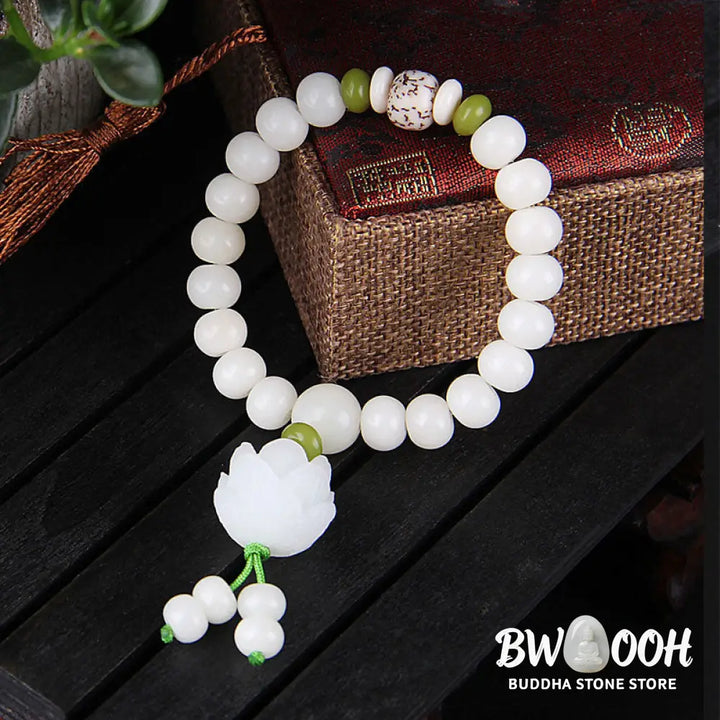 Buddha Stones Lotus Natural White Bodhi Seed Luck Bracelet - BWOOOH - Bodhi Seed - Bracelet