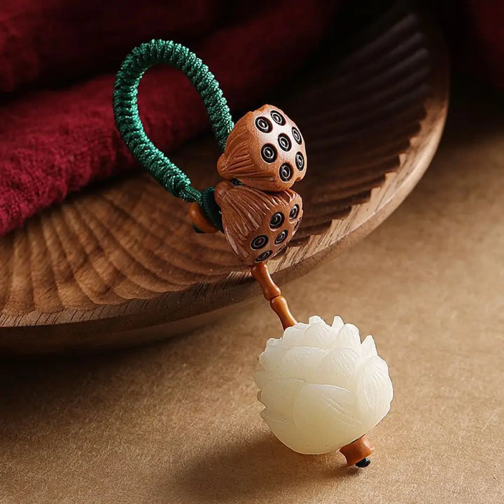 BWOOOH Lotus Natural White Bodhi Seed Peach Wood Luck Key