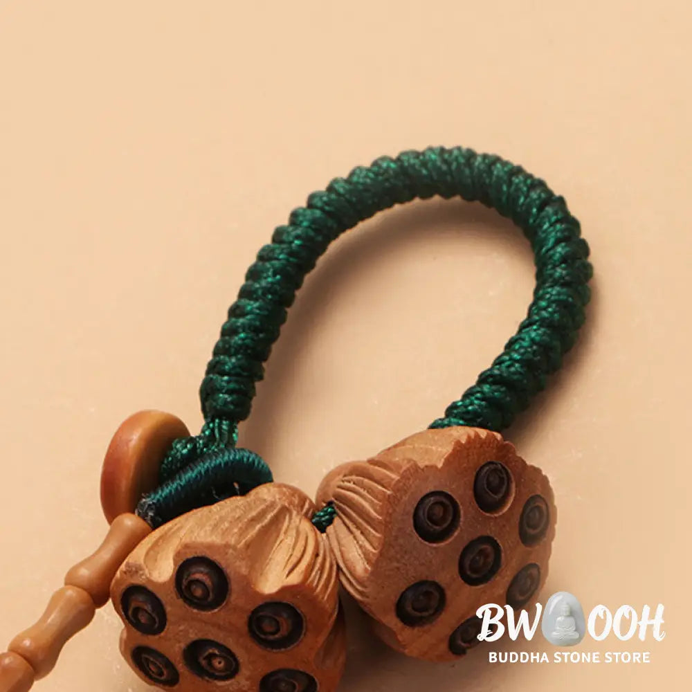 Buddha Stones Lotus Natural White Bodhi Seed Peach Wood Luck Keychain Decoration - Key Chain