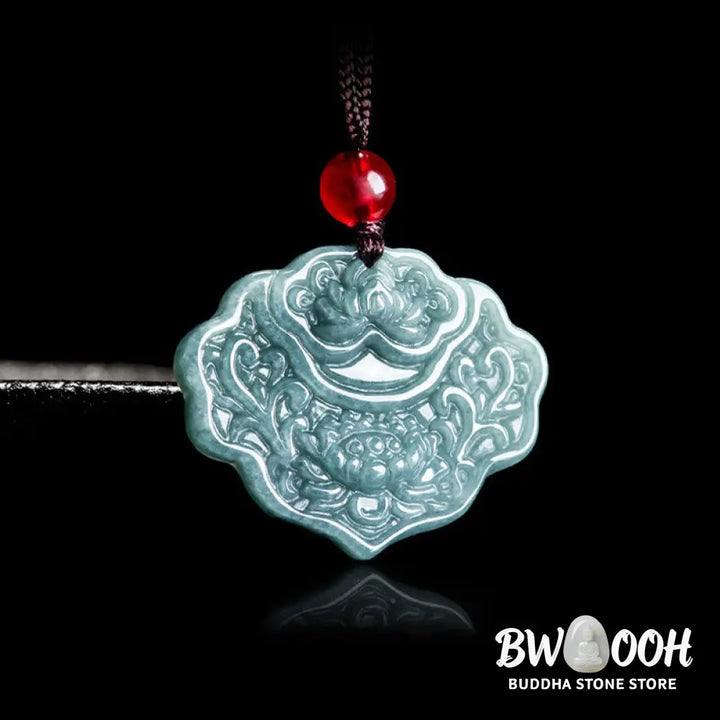 Buddha Stones Lotus Pattern Carved Jade Abundance Prosperity Necklace Rope Pendant - BWOOOH - Jade - Necklaces &amp;