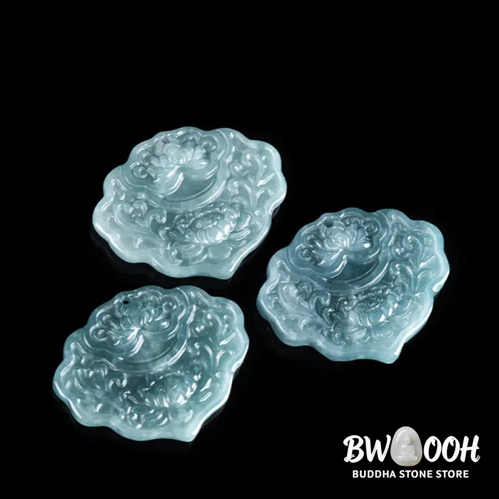 Buddha Stones Lotus Pattern Carved Jade Abundance Prosperity Necklace Rope Pendant - BWOOOH - Jade - Necklaces &amp;