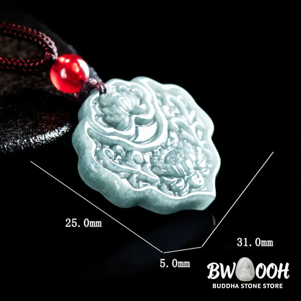 Buddha Stones Lotus Pattern Carved Jade Abundance Prosperity Necklace Rope Pendant - BWOOOH - Jade - Necklaces &amp;