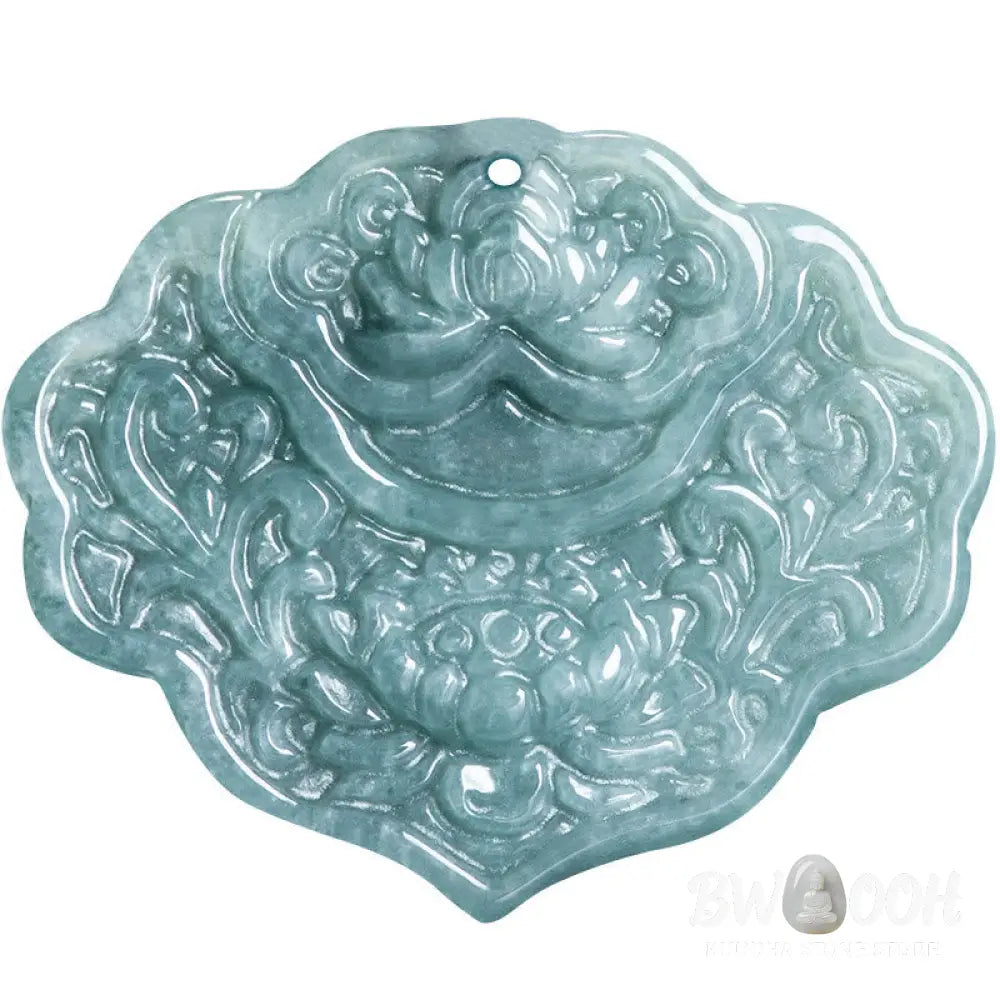 Buddha Stones Lotus Pattern Carved Jade Abundance Prosperity Necklace Rope Pendant - BWOOOH - Jade - Necklaces &amp;