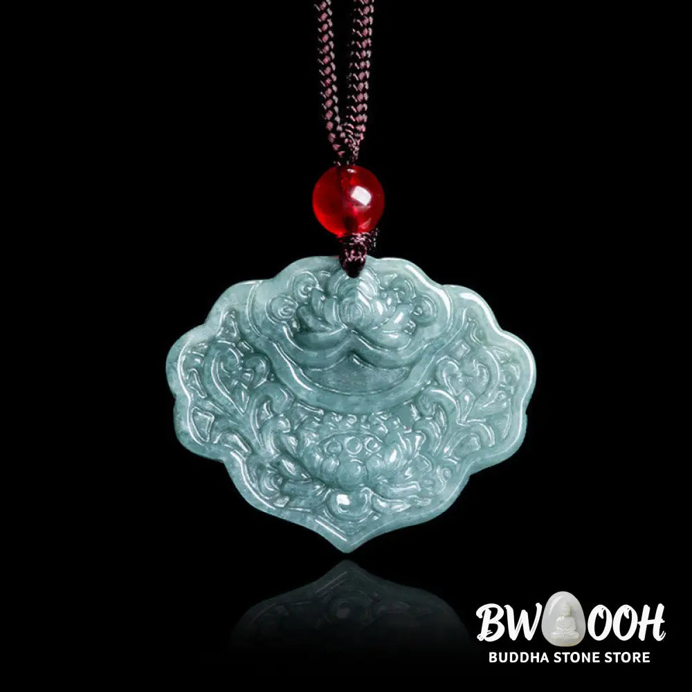 Buddha Stones Lotus Pattern Carved Jade Abundance Prosperity Necklace Rope Pendant - BWOOOH - Jade - Necklaces &amp;