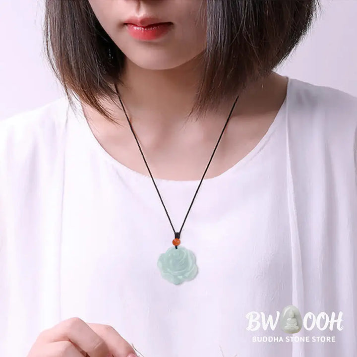 Buddha Stones Lotus Pattern Jade Abundance Prosperity Necklace String Pendant - BWOOOH - Jade - Necklaces &amp; Pendants