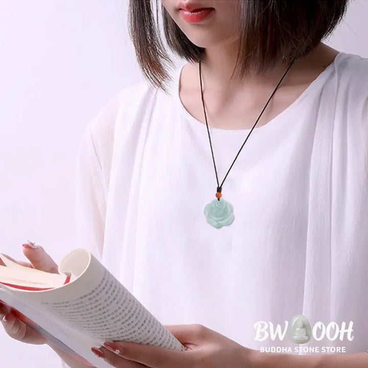 Buddha Stones Lotus Pattern Jade Abundance Prosperity Necklace String Pendant - BWOOOH - Jade - Necklaces &amp; Pendants