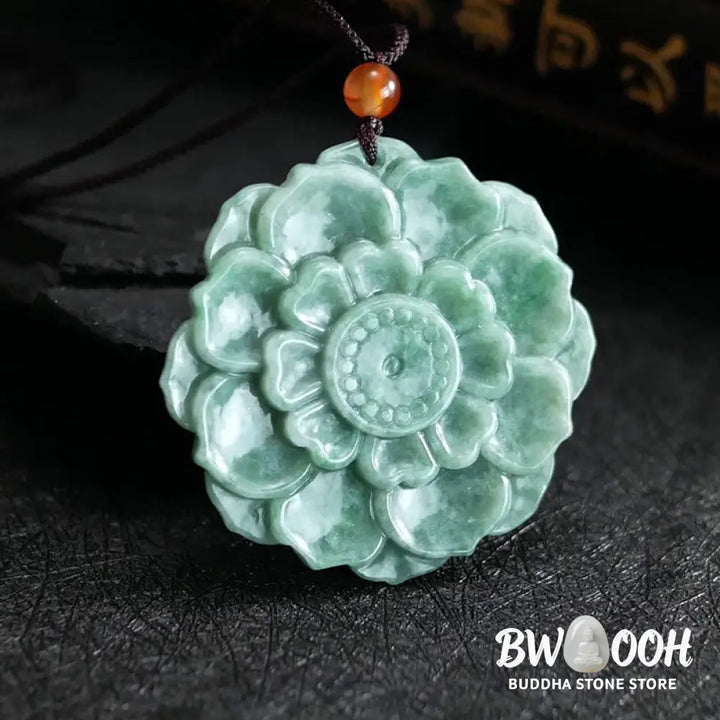 BWOOOH hand-carved vibrant green jade lotus pattern prosperity necklace pendant, symbolizing luck, abundance, and new beginnings on an adjustable string for spiritual wellness. - View 6