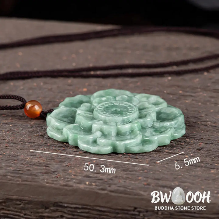 BWOOOH hand-carved vibrant green jade lotus pattern prosperity necklace pendant, symbolizing luck, abundance, and new beginnings on an adjustable string for spiritual wellness. - View 8