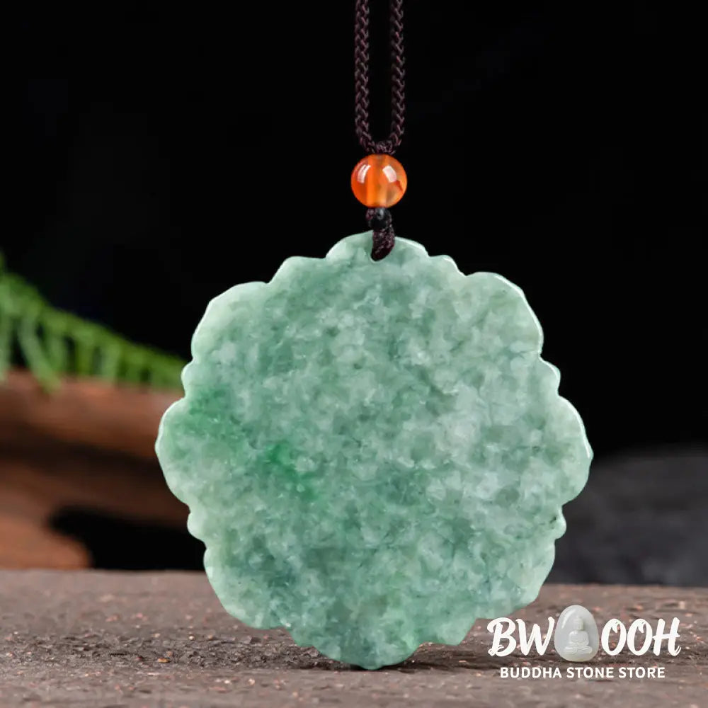 BWOOOH hand-carved vibrant green jade lotus pattern prosperity necklace pendant, symbolizing luck, abundance, and new beginnings on an adjustable string for spiritual wellness. - View 7