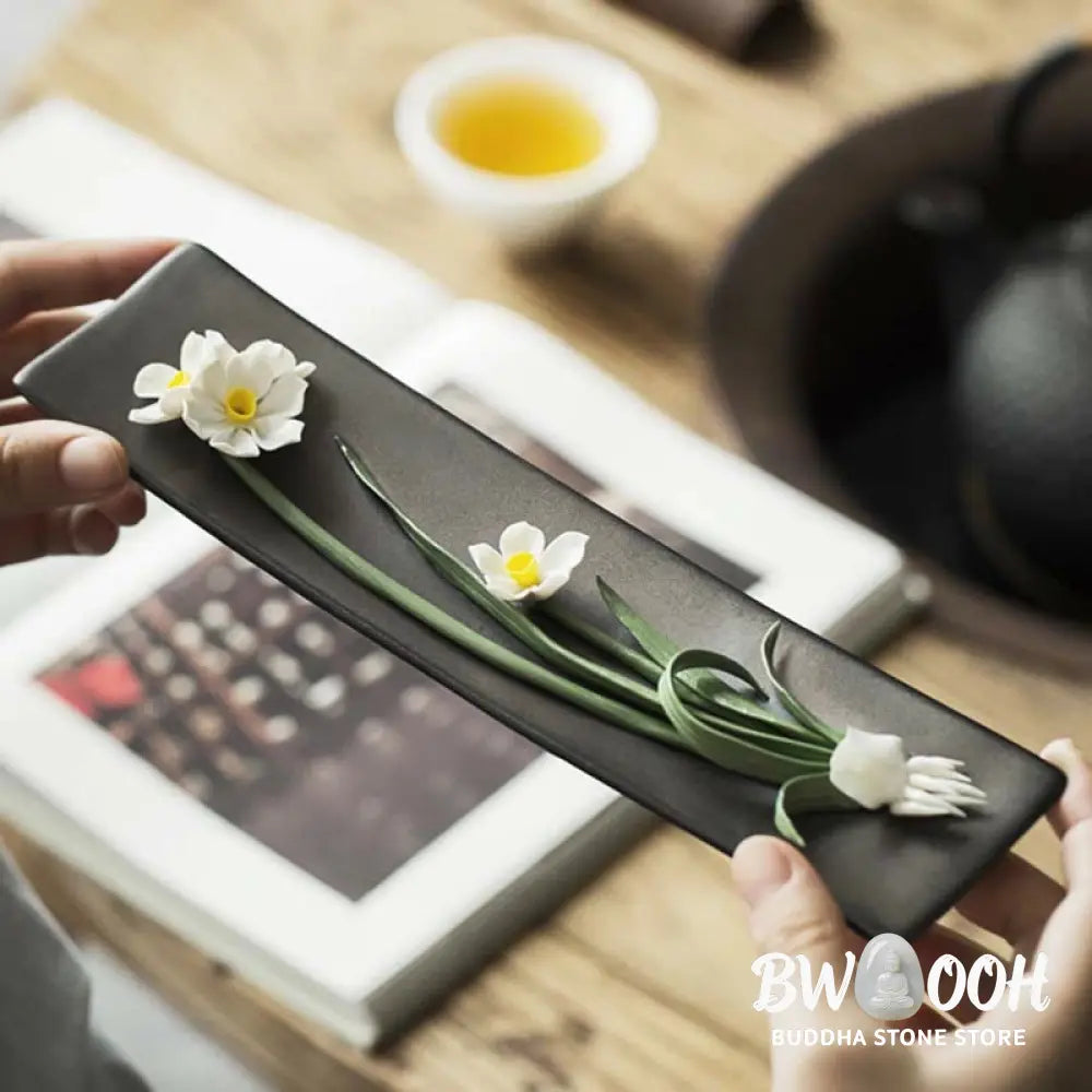 BWOOOH Lotus Peony Rose Flower Ceramic Spiritual Incense Burner - Incense Burner