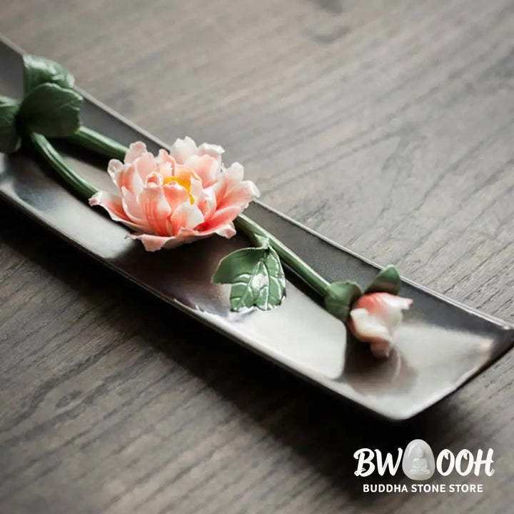 BWOOOH Lotus Peony Rose Flower Ceramic Spiritual Incense Burner - Incense Burner