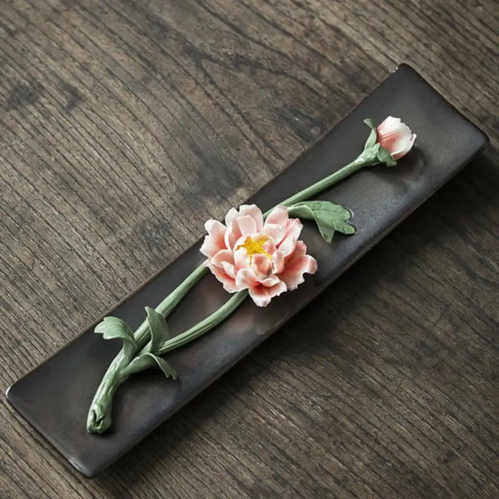 BWOOOH Lotus Peony Rose Flower Ceramic Spiritual Incense Burner - Incense Burner