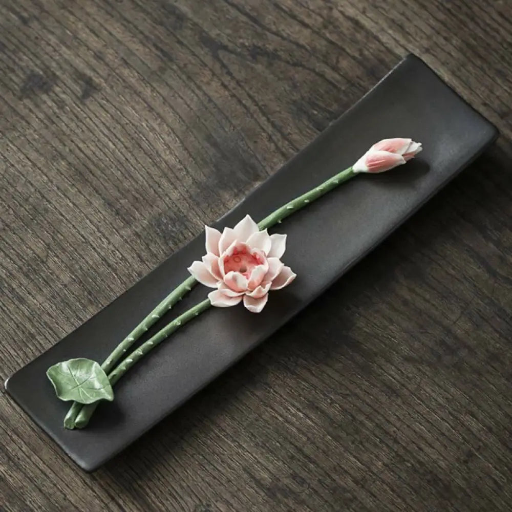 BWOOOH Lotus Peony Rose Flower Ceramic Spiritual Incense Burner - Incense Burner
