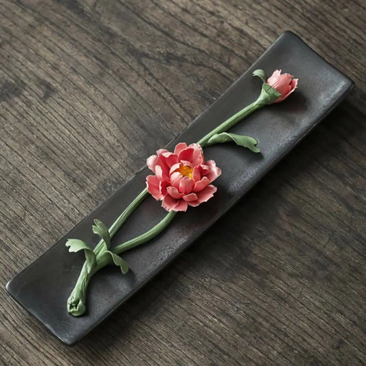 BWOOOH Lotus Peony Rose Flower Ceramic Spiritual Incense Burner - Incense Burner
