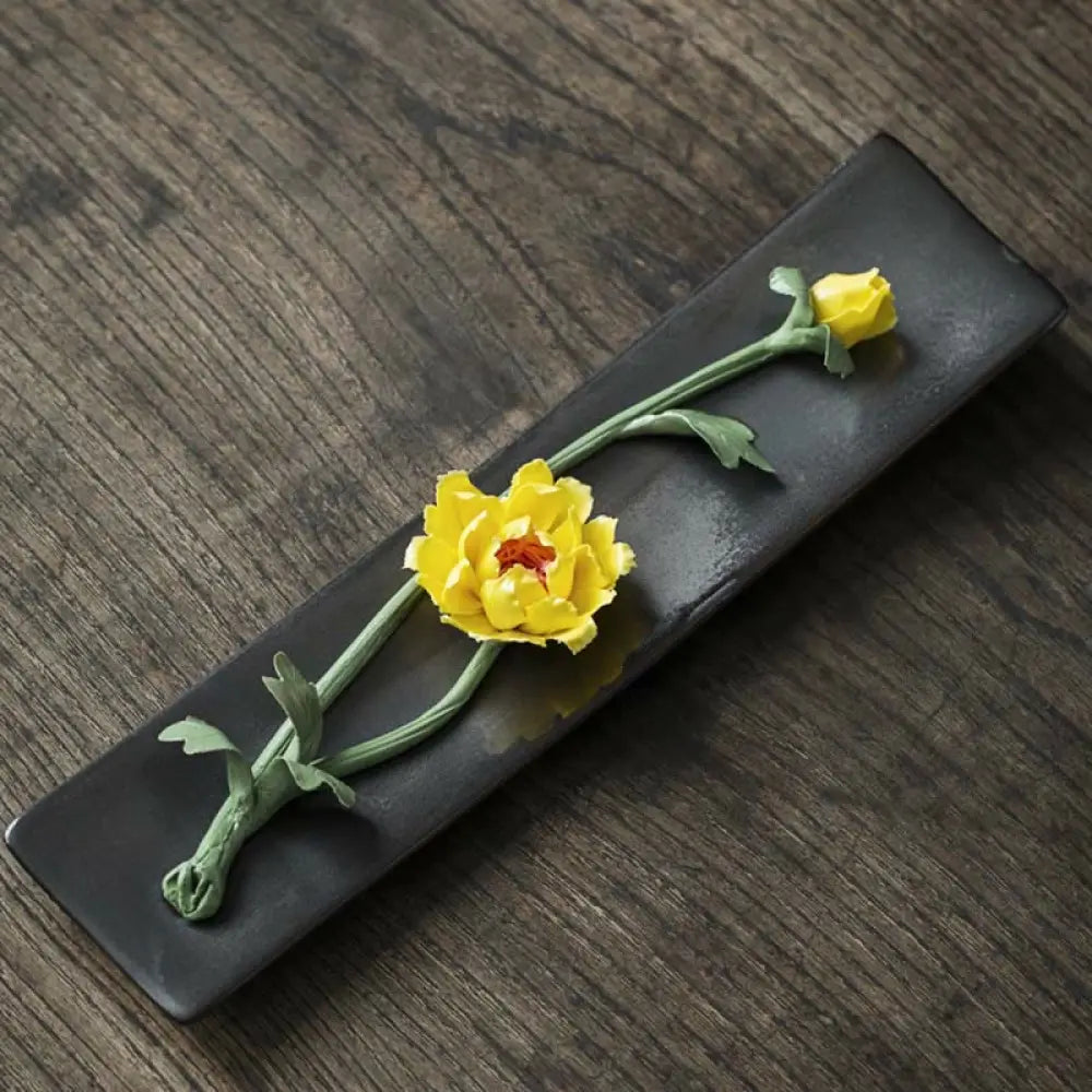 BWOOOH Lotus Peony Rose Flower Ceramic Spiritual Incense Burner - Incense Burner