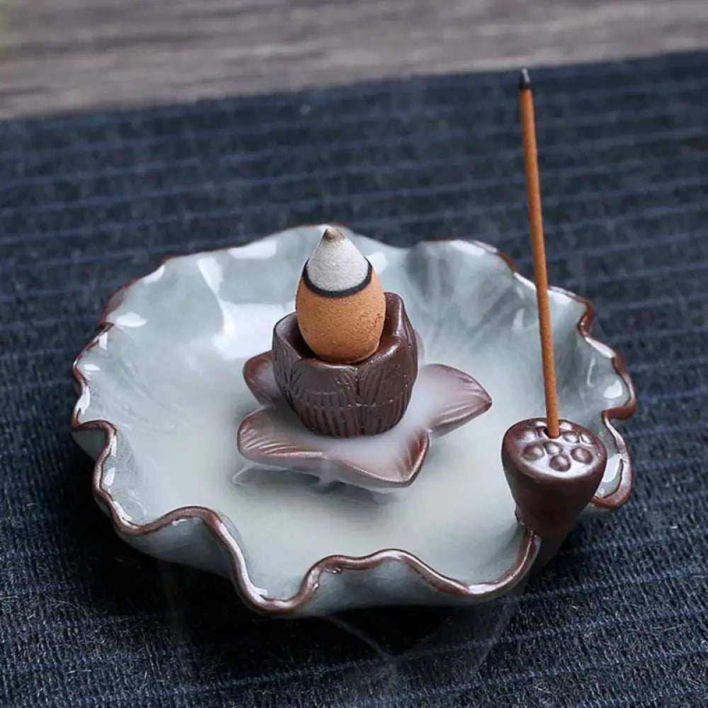 BWOOOH Lotus Plum Blossom Square Ceramic Spiritual Backflow Incense Burner - Lotus - Incense Burner