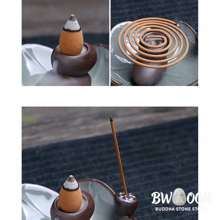 BWOOOH Lotus Plum Blossom Square Ceramic Spiritual Backflow Incense Burner - Lotus - Incense Burner