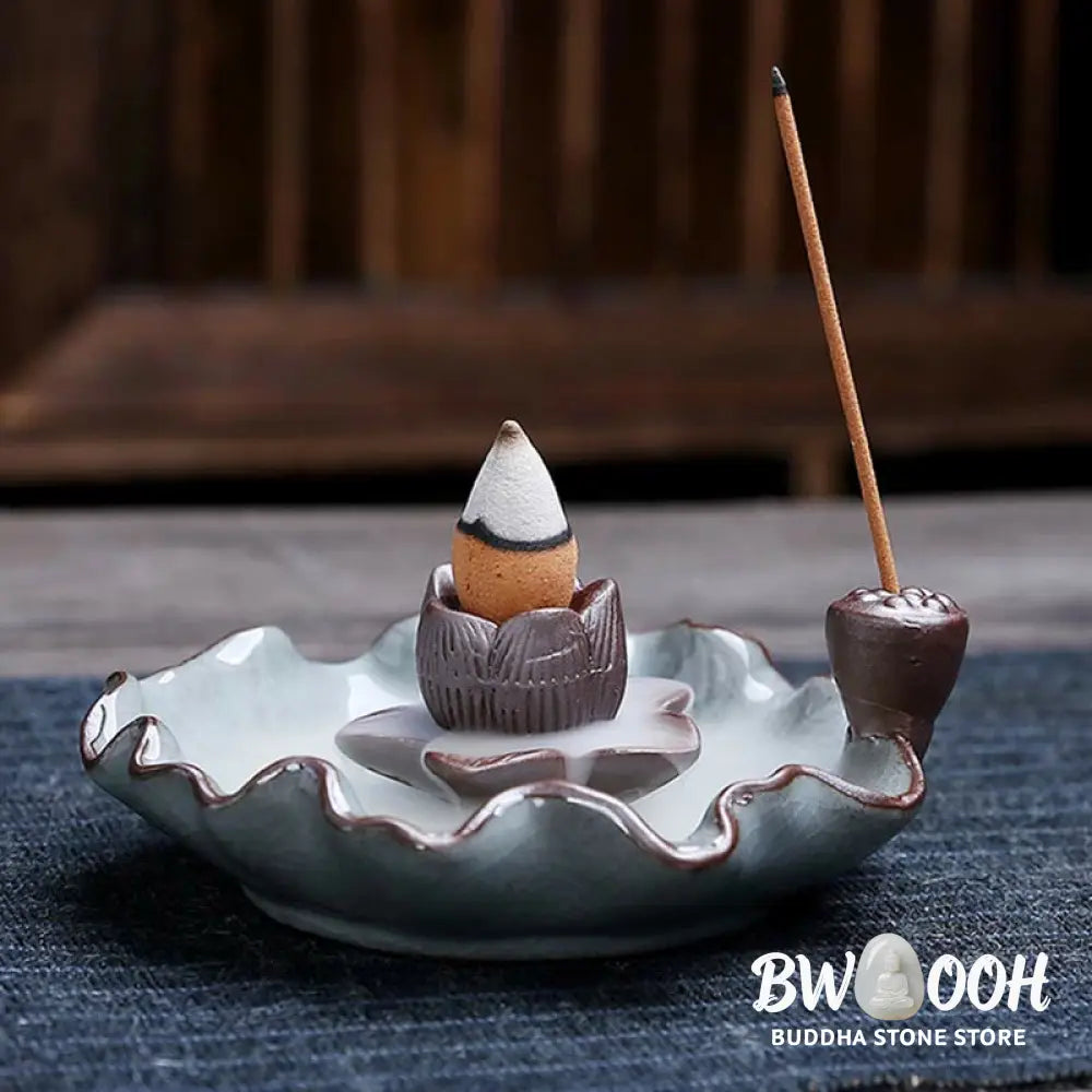 BWOOOH Lotus Plum Blossom Square Ceramic Spiritual Backflow Incense Burner - Lotus - Incense Burner