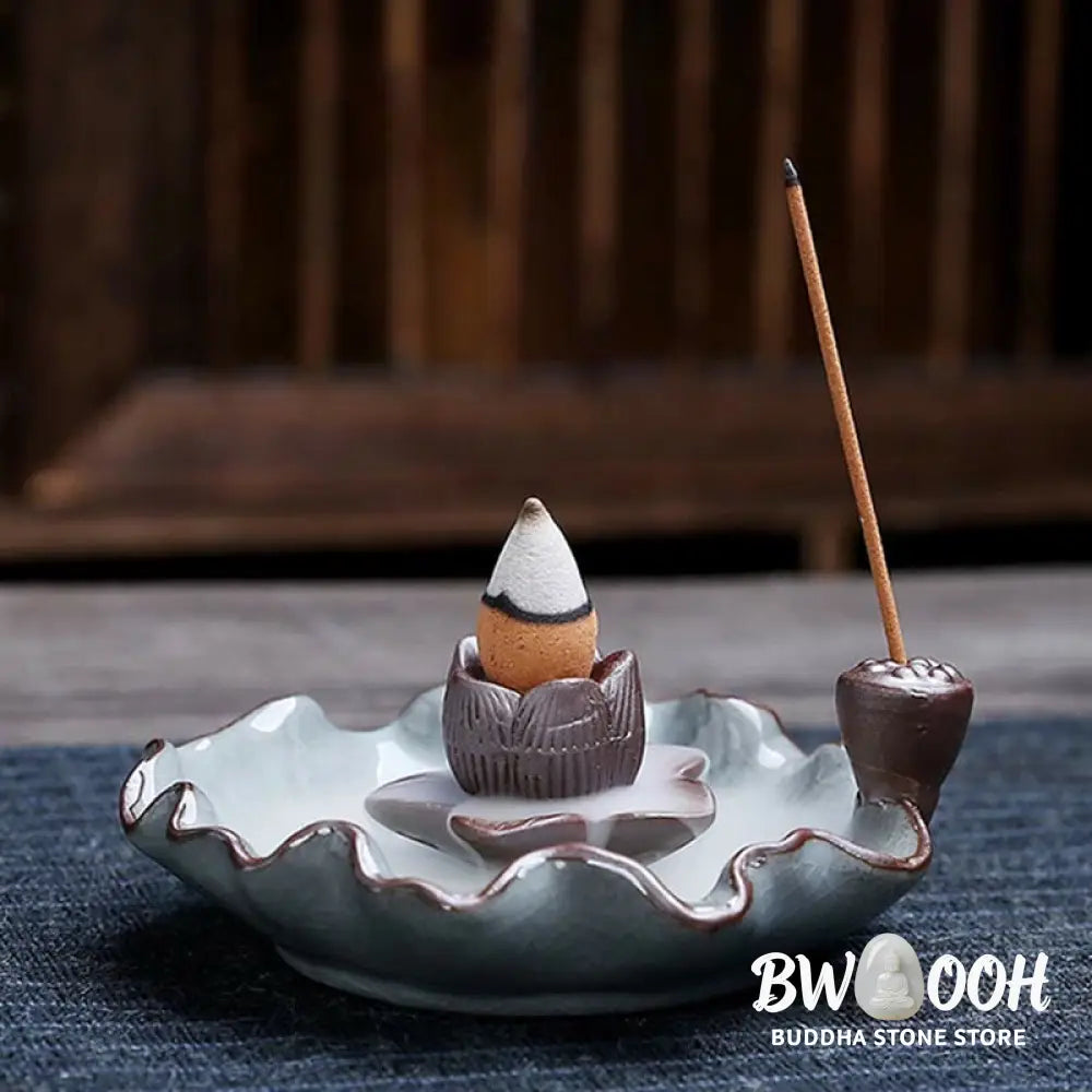 BWOOOH Lotus Plum Blossom Square Ceramic Spiritual Backflow Incense Burner - Lotus - Incense Burner